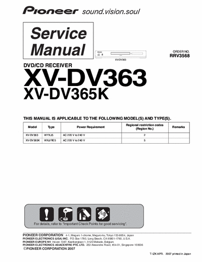 PIONEER XV-DV363,365K S.MANUAL